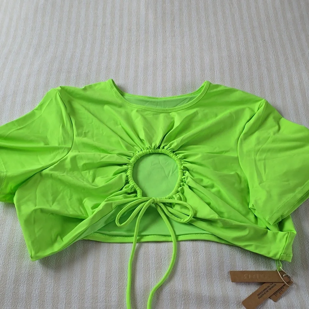 SKIMS Recycled Swim Ruched T-Shirt Size:4X Neon Green
